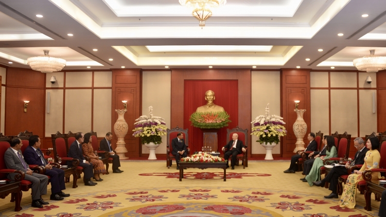 Tổng Bí thư Nguyễn Phú Trọng wơt Kruanh thượng viện dak Campuchia Say Chhum 