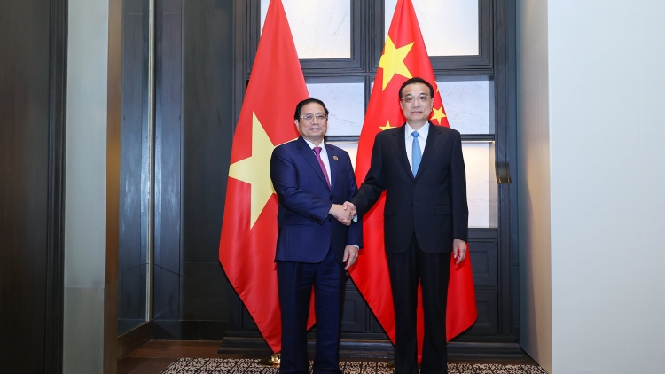 Thủ tướng Cíñ phủ ồng Phạm Minh Chính tìp mat Thủ tướng lơgar Lo ồng Lý Khắc Cường 