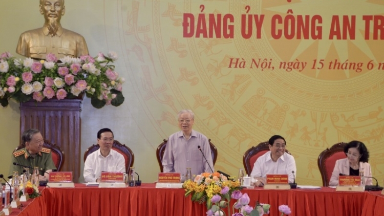 Pôa Nguyễn Phú Trọng - Kăn xiâm pơkuâ ngăn Đảng veăng hôp, hnê mơhno Hneăng hôp Đảng ủy Kŏng an Xiâm tơnêi têa 6 khế apoăng hơnăm 2023