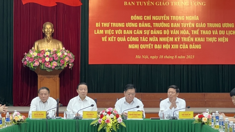 Trưởng Ban Tuyên giáo Trung ương Nguyễn Trọng Nghĩa bhrợ bhiệc lâng Ban cán sự Đảng Bộ Văn hoá Thể thao lâng Du lịch