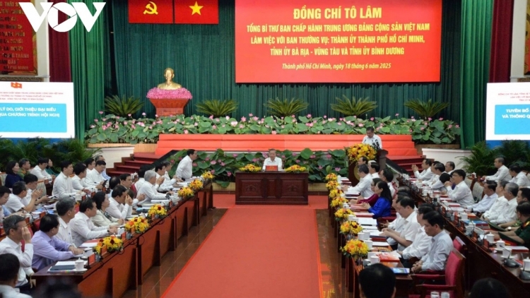 TỔNG BÍ THƯ TÔ LÂM BHRỢ BHIỆC LÂNG BAN THƯỜNG VỤ THÀNH UỶ THÀNH PHỐ HỒ CHÍ MINH, TỈNH BÀ RỊA VŨNG TÀU LÂNG BÌNH DƯƠNG