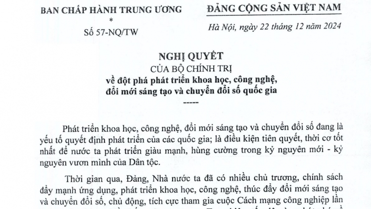 Bộ Chính trị nhây Nghị quyết số 57-NQ/TW: Pầu hang nhniều tzòi, coiz thiuz seng phát héng khoa học, công nghệ, kếu chuyển đổi số tzièng kuaz