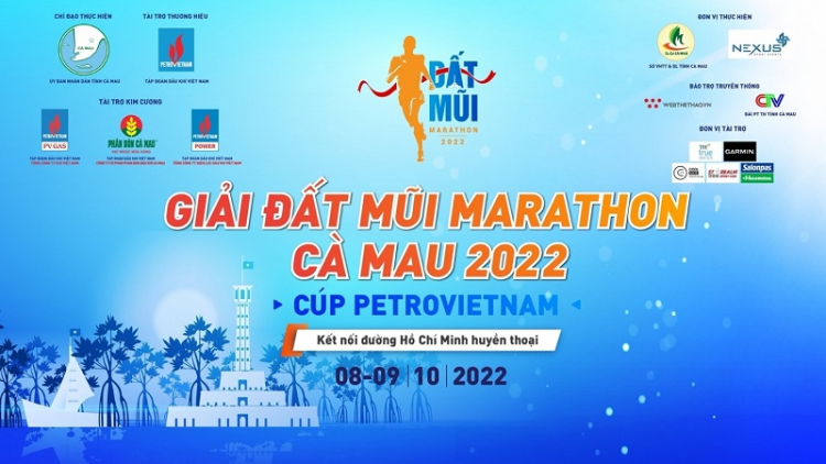 Tỉnh Cà Mau daok caga peih pacacah Giải nduac Đất Mũi Marathon - Cà Mau 2022. Giải hu peih tabiak ngan haong 4 cự ly meng 5km tal 42km