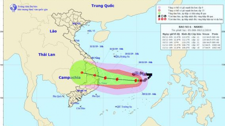 Ha dưm t’ngay 10/11, đhí a muốt số 6 tợơ ơy moọt ooy k’tiếc bhlầng apêê tỉnh Phú Yên, Khánh Hoà nắc ơy vaih áp thấp nhiệt đới.