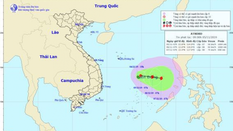 Đương zêl cha groong áp thấp nhiệt đới dưr vaih cơnh đhí a muốt