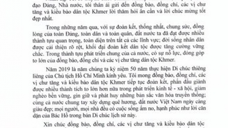 Thủ tướng Chính phủ Nguyễn Xuân Phúc pa gơi thứ hơnh déh đhanuôr Khmer ta lưm g’lúh Tết ty Chôl Chnăm Thmây.
