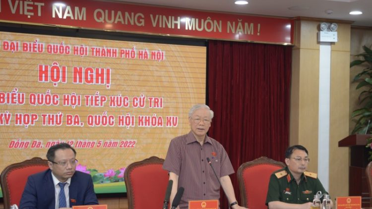 Tổng Ƀí thư ồng Nguyễn Phú Trọng tìp măt mờ cau tĕ khà lài mờ dơ̆ pơrjum dơ̆ 3 Quôk hội khoă XV