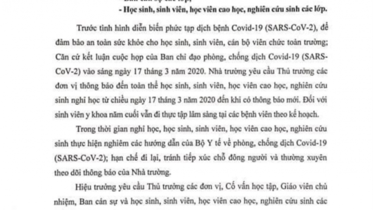 Đại học Tây Nguyên có 2 sinh viên về từ vùng dịch, toàn bộ sinh viên nghỉ học