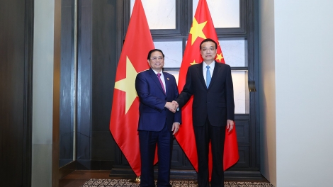 Thủ tướng Cíñ phủ ồng Phạm Minh Chính tìp mat Thủ tướng lơgar Lo ồng Lý Khắc Cường 