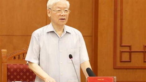 Tổng Bí thư Nguyên Phú Trọng ƀư tơm rơh rƀŭn Ban ntĭm rđău Trung ương mpeh njrăng, n’gang sa khâm sa ƀer 