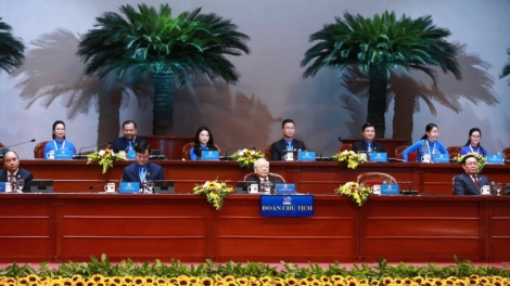 Tổng Bí thư Nguyễn Phú Trọng truh Hop akŏm Đoàn lơ̆m tĕh đak ‘măng mă XII,  Jăl jang đơ̆ng 2022-2027 