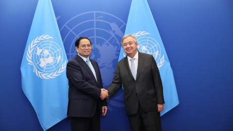 Thủ tướng Cíñ phủ ồng Phạm Minh Chính tìp mờ Tổng Thư ký Liên hợp quốk ồng Antonio Guteres