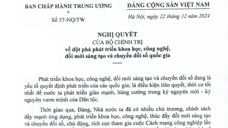 Bộ Chính trị nhây Nghị quyết số 57-NQ/TW: Pầu hang nhniều tzòi, coiz thiuz seng phát héng khoa học, công nghệ, kếu chuyển đổi số tzièng kuaz