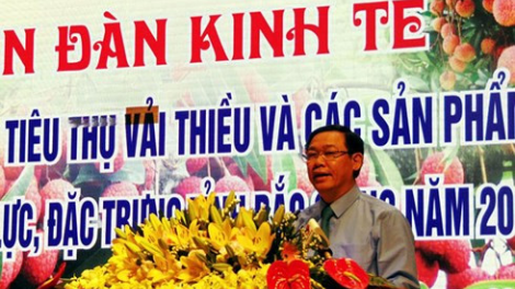 Phó Thủ tướng Vương Đình Huệ pấh diễn đàn bhrợ têng, pa câl vải thiều Bắc Giang