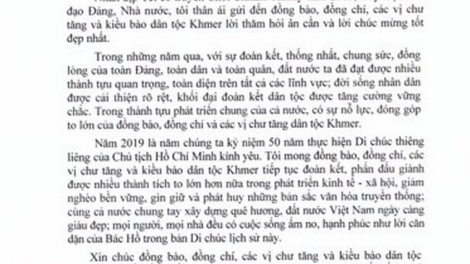 Thủ tướng Chính phủ Nguyễn Xuân Phúc pa gơi thứ hơnh déh đhanuôr Khmer ta lưm g’lúh Tết ty Chôl Chnăm Thmây.