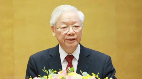 Tổng Bí thư Nguyễn Phú Trọng pâh hội nghị xay bhrợ cơnh xa nay Nghị quyết Đại hội Đảng prang k’tiêc k’ruung 13 âng MTTQ Việt Nam