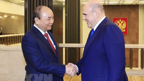 Chủ tịch lơgar ồng Nguyễn Xuân Phúc cribơyai broă mờ Thủ tướng lơgar Nga ồng Mikhail Mishustin