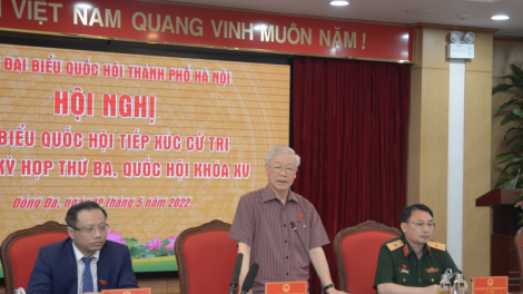 Tổng Ƀí thư ồng Nguyễn Phú Trọng tìp măt mờ cau tĕ khà lài mờ dơ̆ pơrjum dơ̆ 3 Quôk hội khoă XV