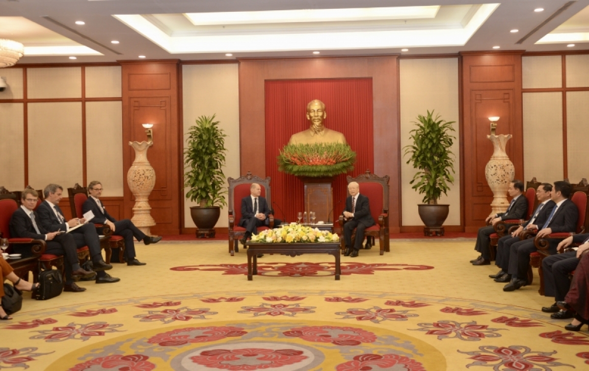 Tổng Ƀí thư ồng Nguyễn Phú Trọng wă Thủ tướng Đức ồng Olaf Scholz