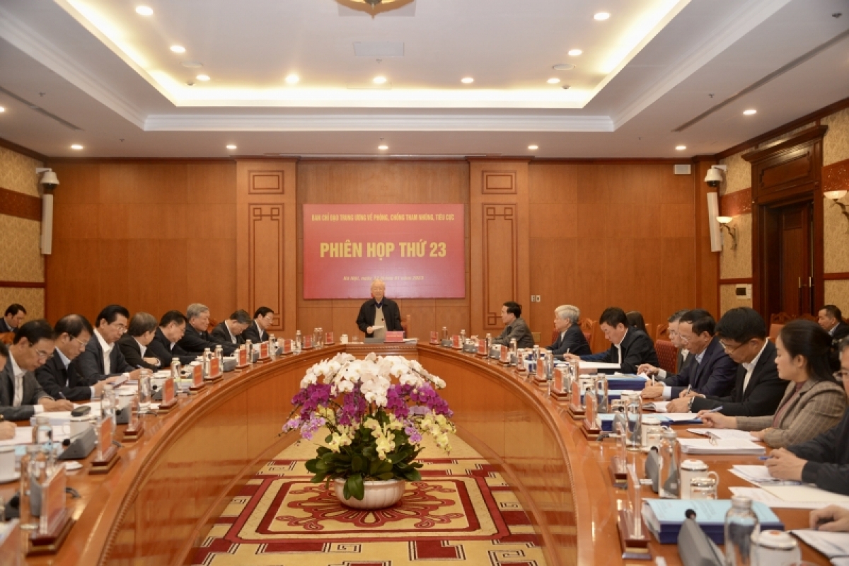 Tổng Ƀí thư ồng Nguyễn Phú Trọng đơng lam pơrjum dơ̆ 23 Mpồl đơng lam Đảng dà lơgar bè broă sơndră mờ sa kwề sa koà, ờ niam