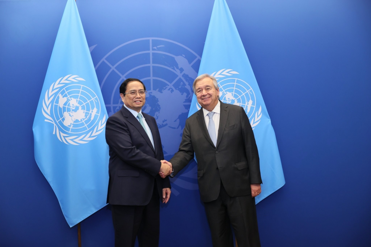 Thủ tướng Chính phủ Phạm Minh Chính mâp Tổng Thư ký Liên hợp quốc Antonio Guterres