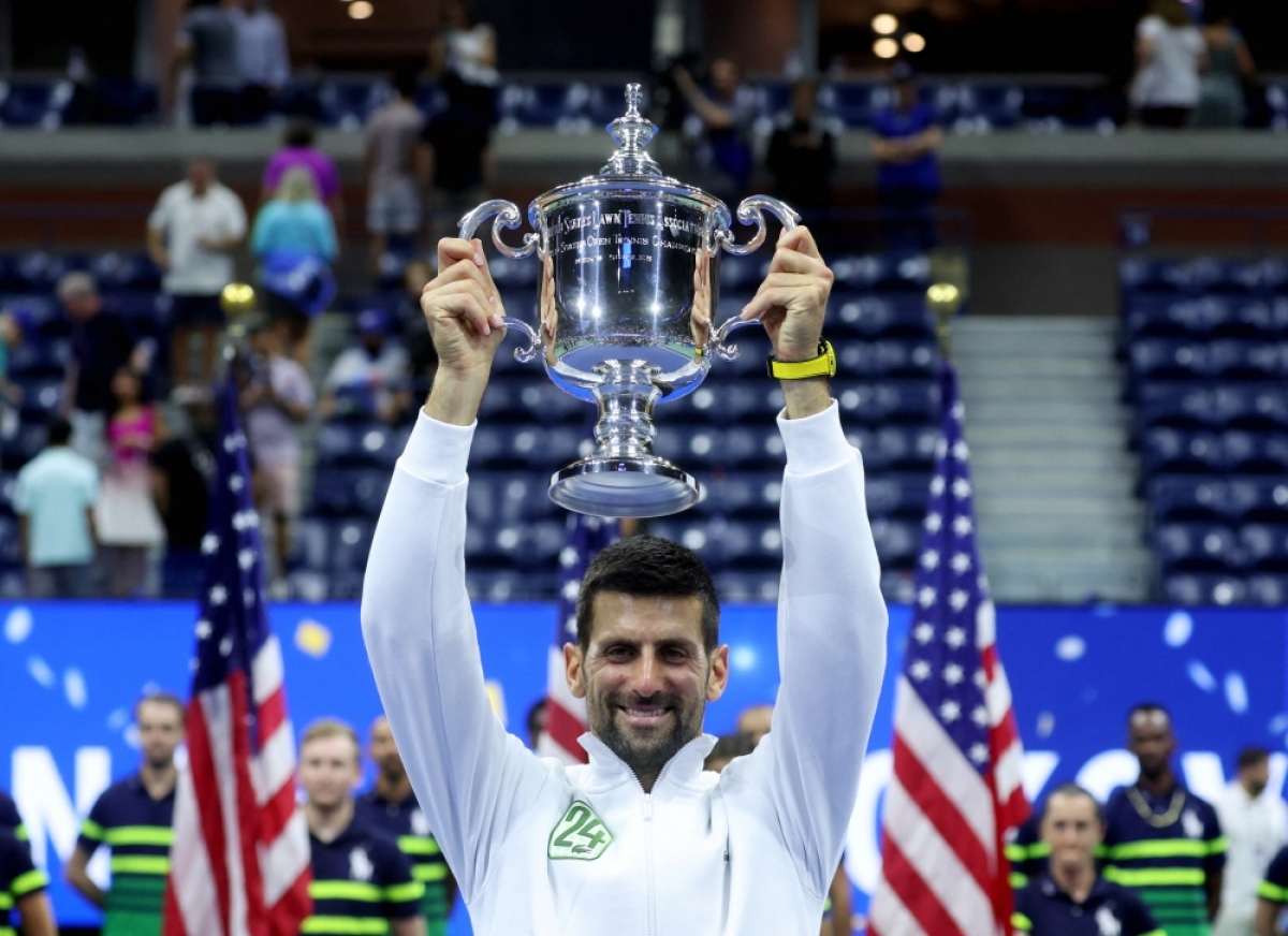 Vô địch US Open 2023, Djokovic giành 3 danh hiệu Grand Slam trong năm nay. (Ảnh: Reuters).