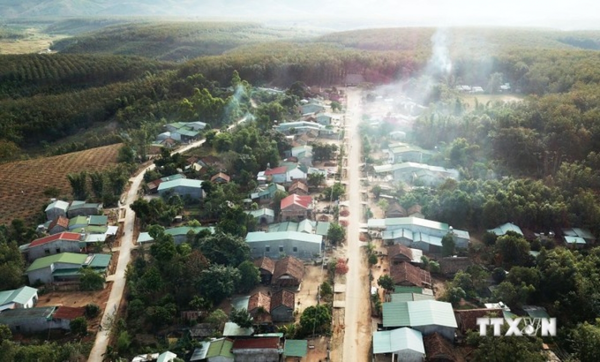 Làng Đăk Răng, xã Đăk Dục (Ngọc Hồi, Kon Tum) là ngôi làng ở vùng biên giới đầu tiên của huyện Ngọc Hồi được công nhận là Làng du lịch cộng đồng. Ảnh: Khoa Chương - TTXVN