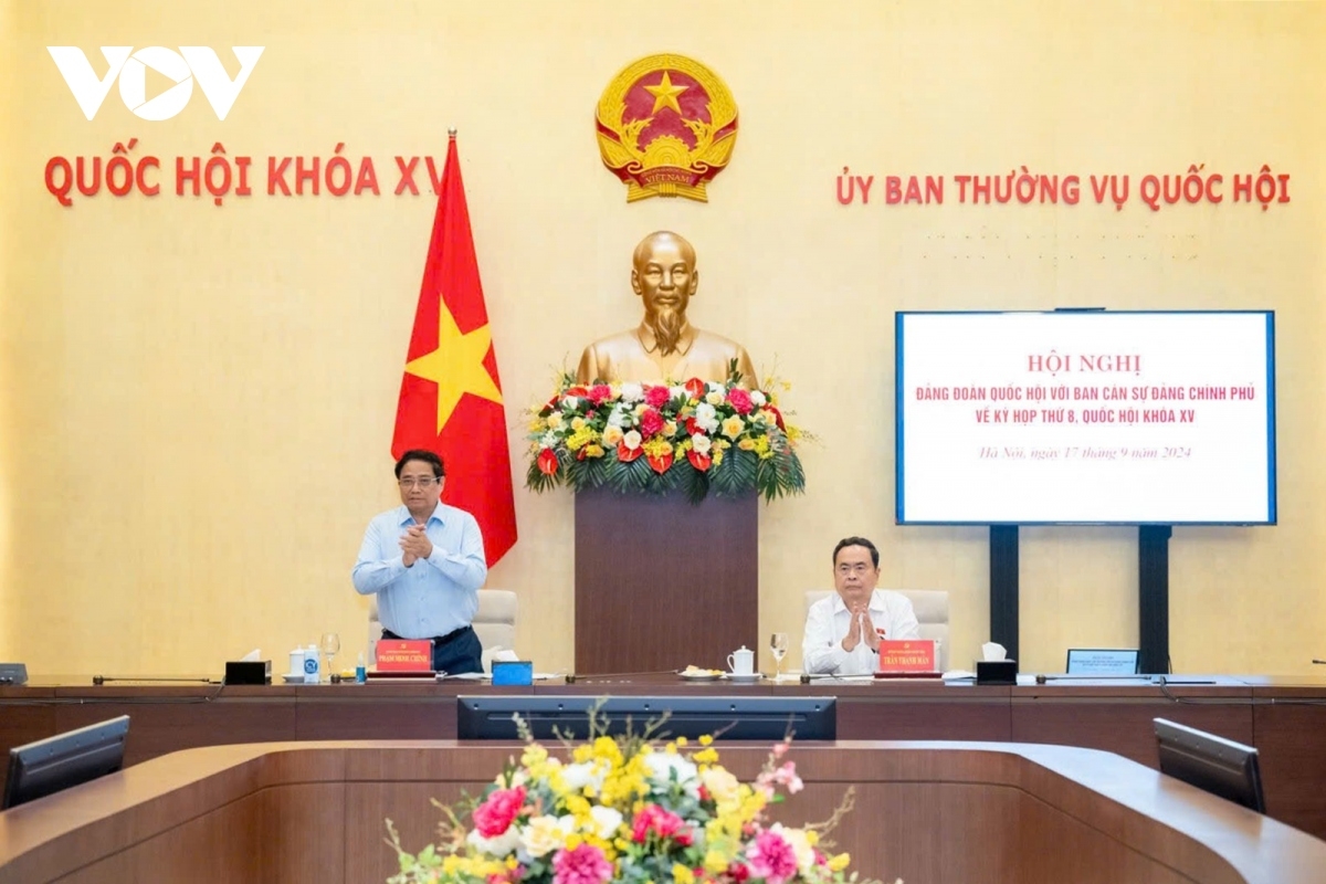 Chủ tịch Quốc hội Trần Thanh Mẫn và Thủ tướng Chính phủ Phạm Minh Chính chủ trì Hội nghị Đảng đoàn Quốc hội với Ban cán sự Đảng Chính phủ về công tác chuẩn bị cho Kỳ họp thứ 8, Quốc hội Khóa XV