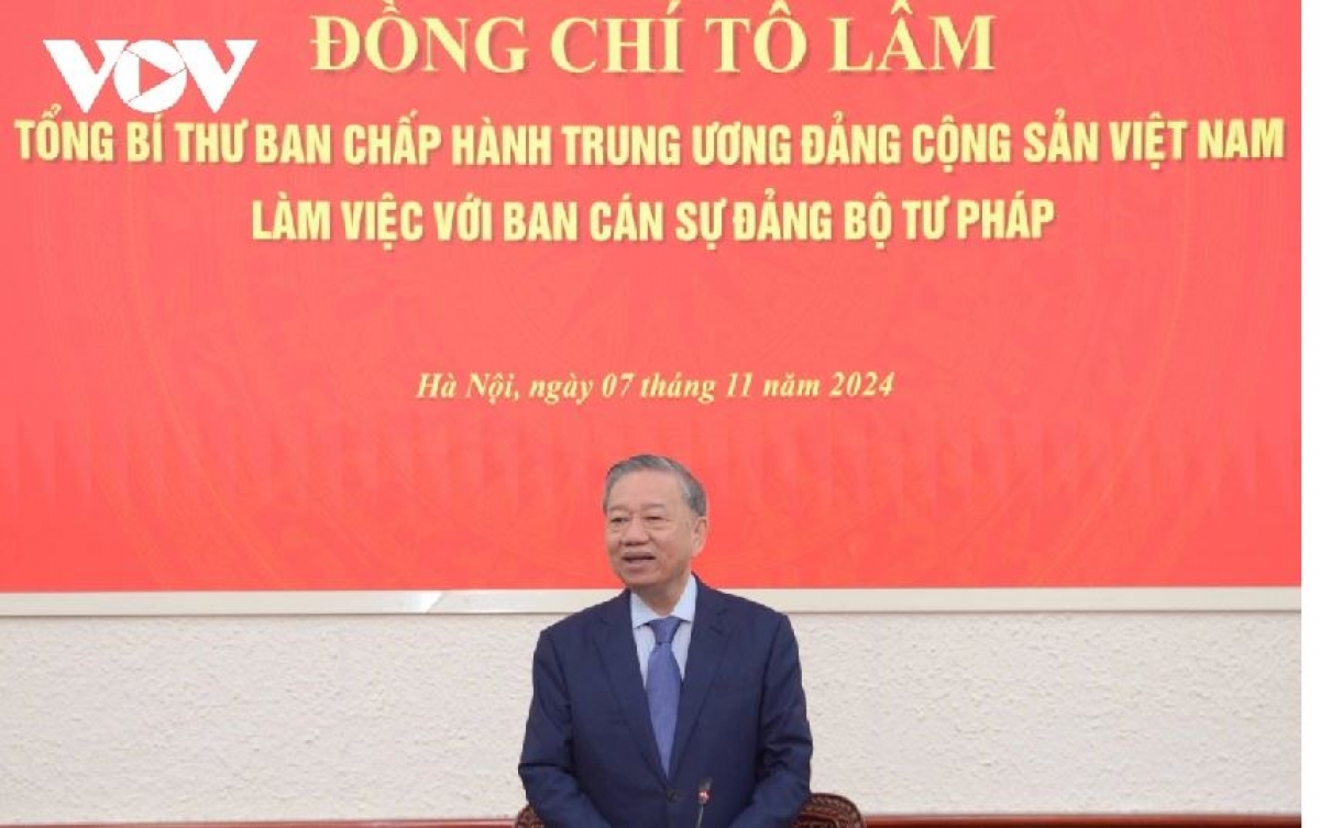 Tổng Bí thư Tô Lâm pah kan đah Ban cán sự Đảng bộ tư pháp