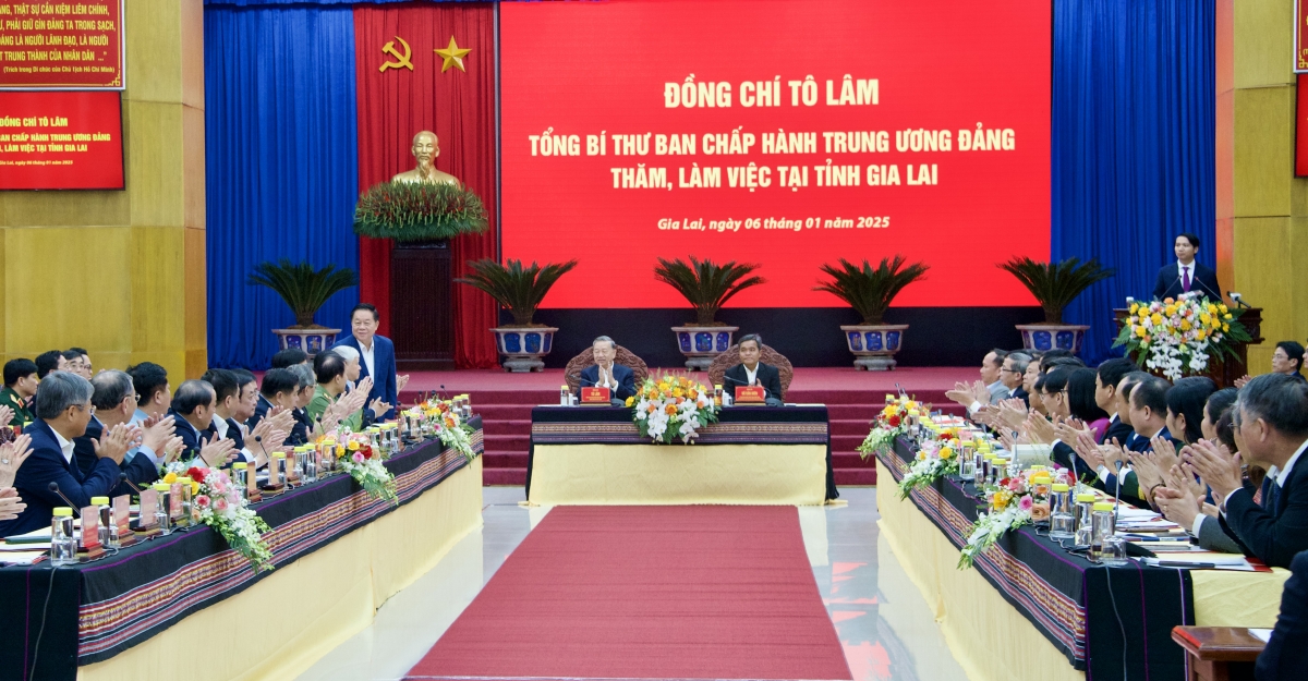 Tổng Bí thư Tô Lâm pah kan đah kruanh rđău  kan n'gâng tơm n'gor Gia Lai