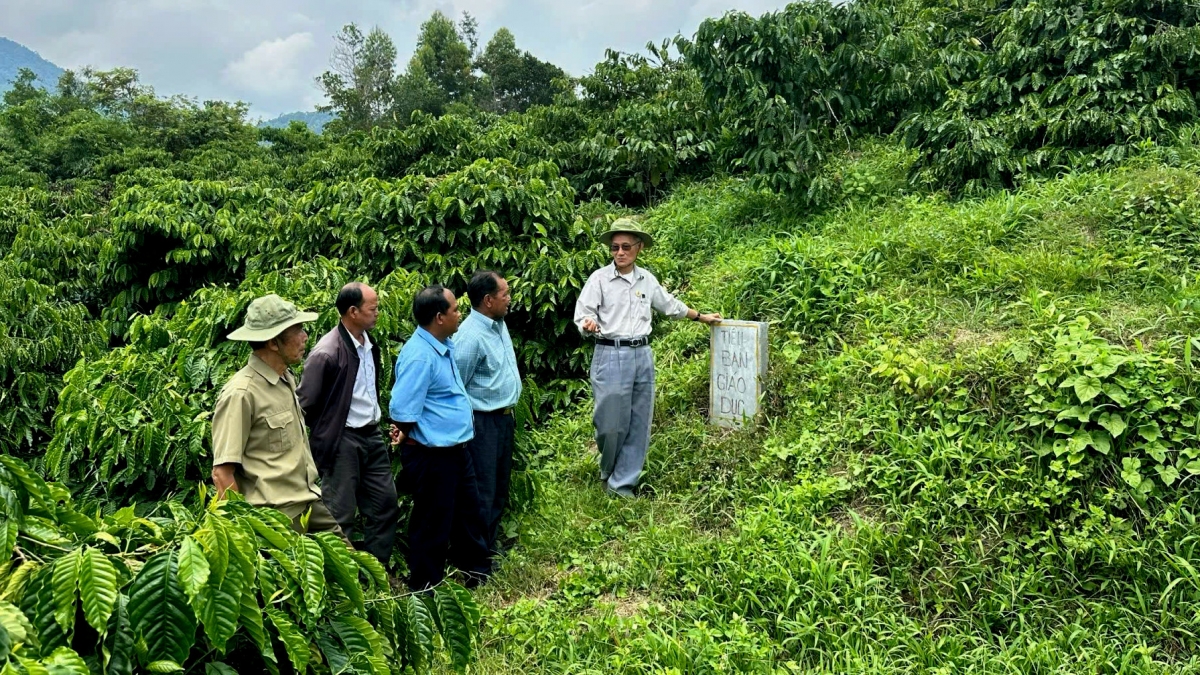 Ông Hà Ngọc Đào (đầu tiên bên phải) trở lại chiến trường xưa
 sau nửa thế kỷ đất nước thống nhất.
Ảnh: H Xíu/VOV Tây Nguyên