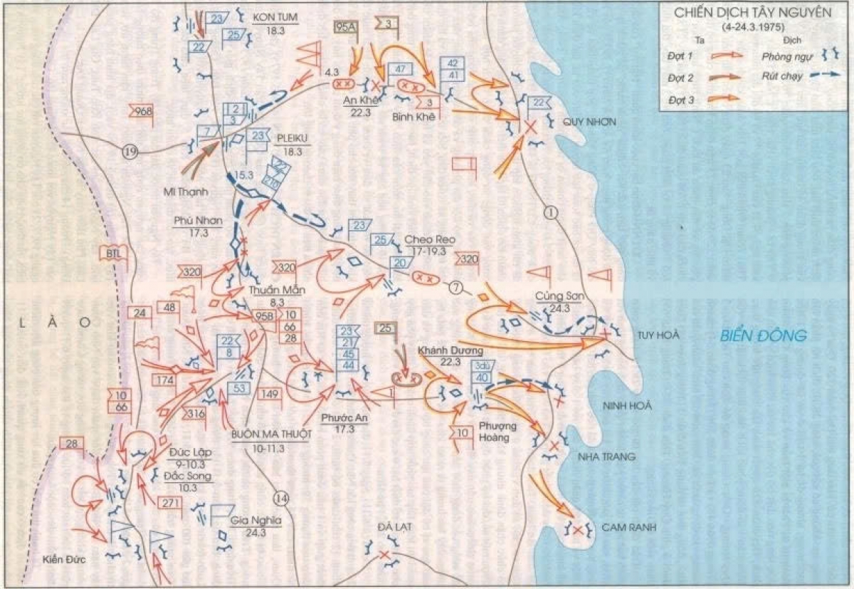 Bản đồ chiến dịch Tây Nguyên (Ảnh: Bách Khoa toàn thư Quân sự Việt Nam)