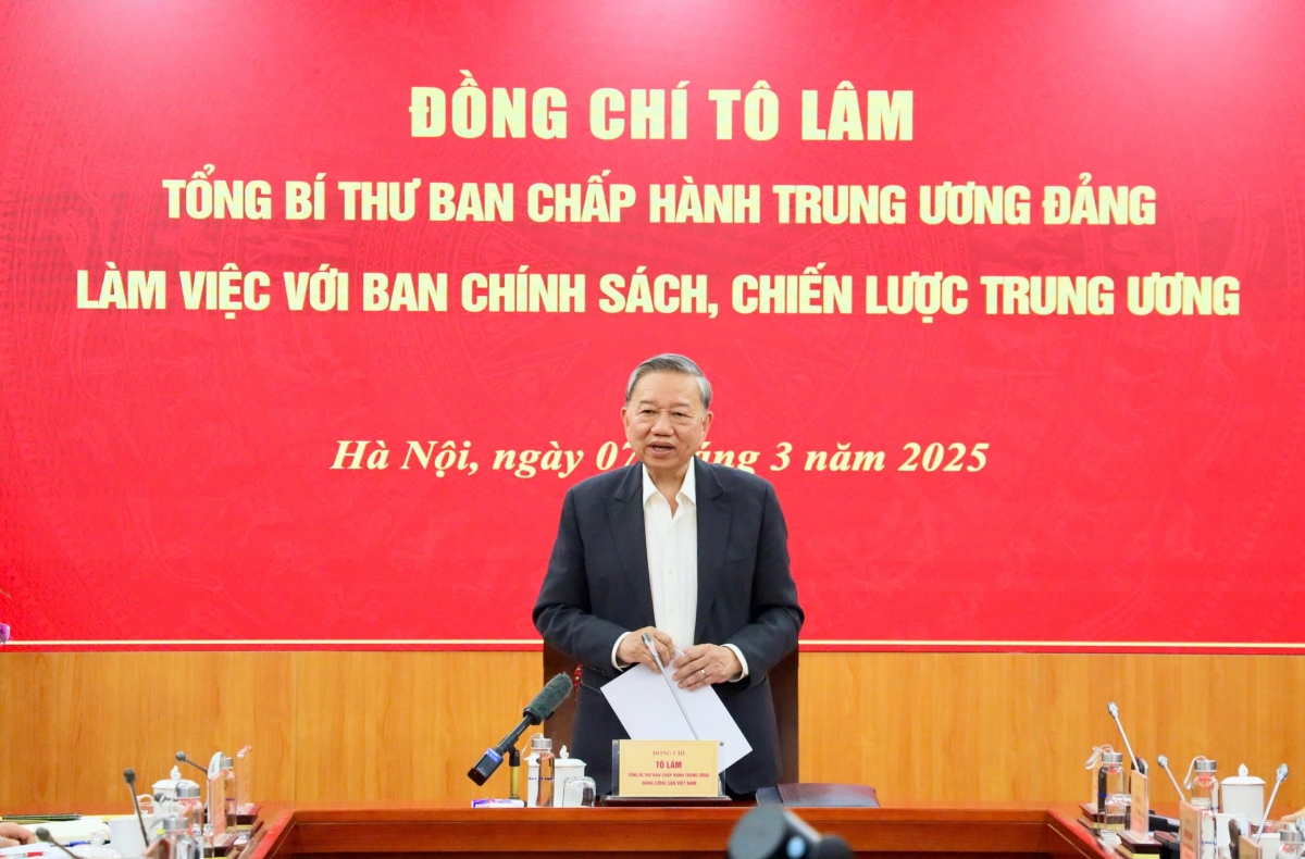 Tổng Bí thư Tô Lâm ƀư tơm rơh pah kan đah Ban Chính sách n’hanh Chiến lược Trung ương