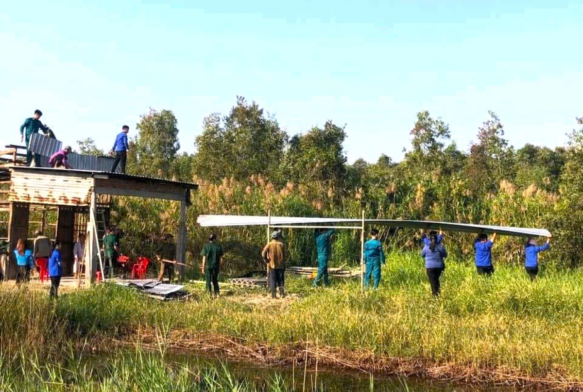 Đoàn viên thanh niên tỉnh Cà Mau hỗ trợ tháo dỡ để xây nhà mới cho đối tượng người có công