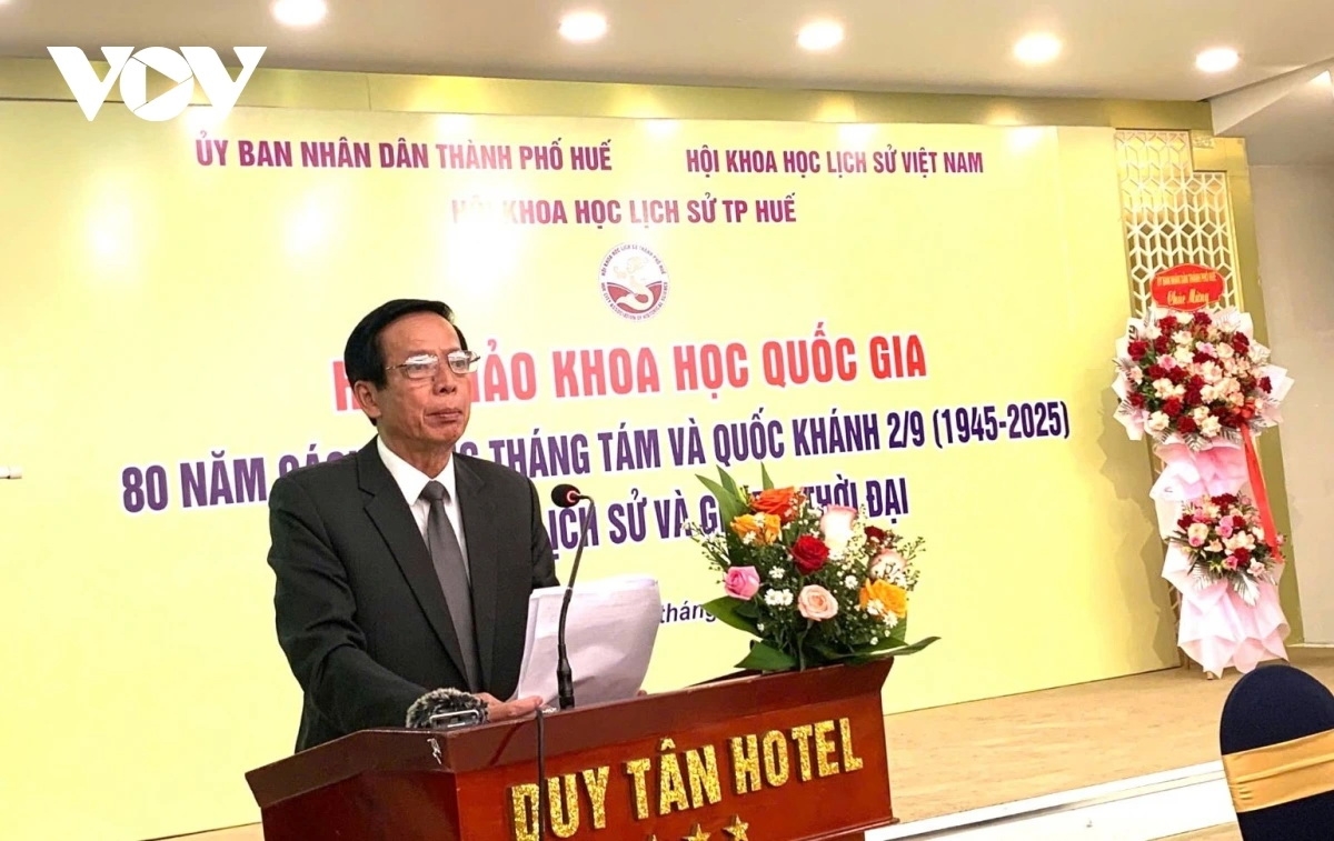 Ông Phan Tiến Dũng, Chủ tịch Hội Khoa học Lịch sử thành phố Huế phát biểu