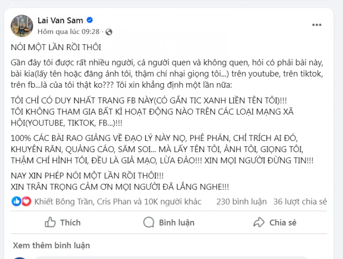 Urang vak harak mbao Lại Văn Sâm ndom angaok mang xa hoi di drei