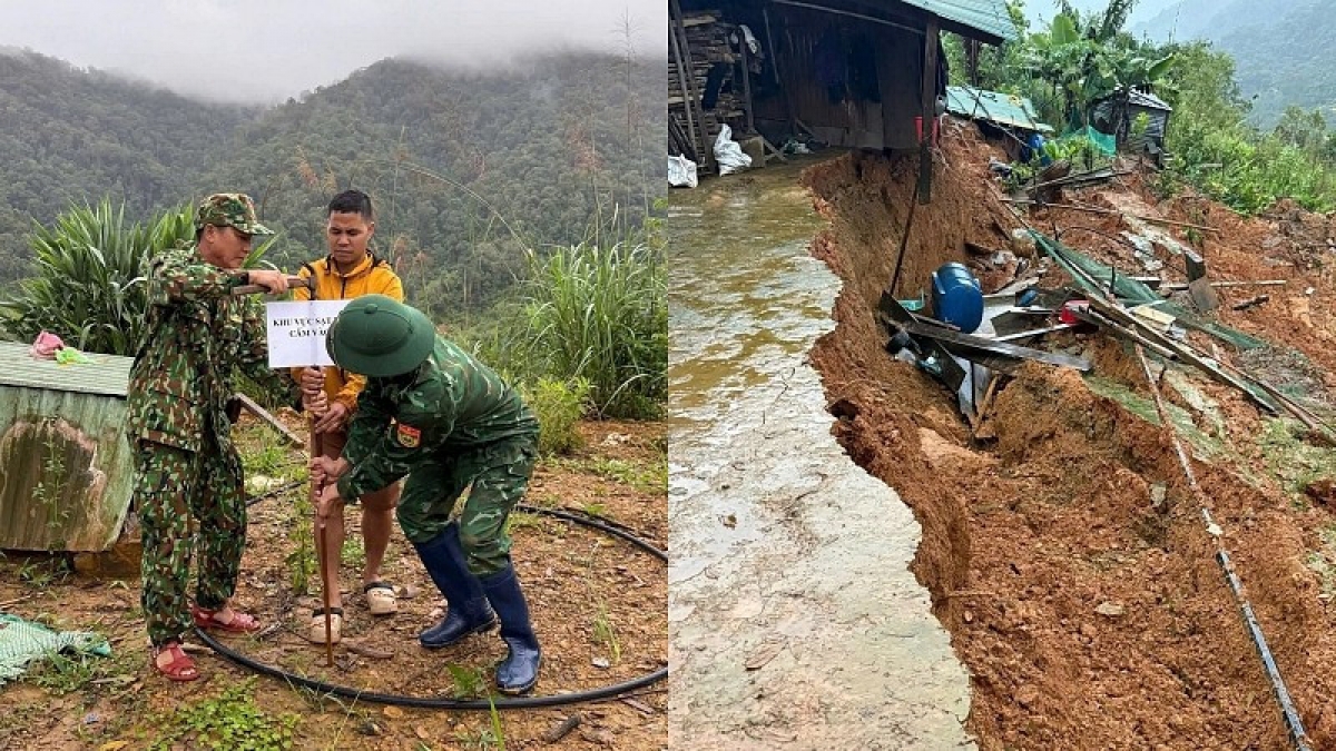 Xã Hùng Sơn cắm biển cảnh báo tại điểm sạt lở. (Ảnh: Ủy ban nhân dân xã Hùng Sơn)