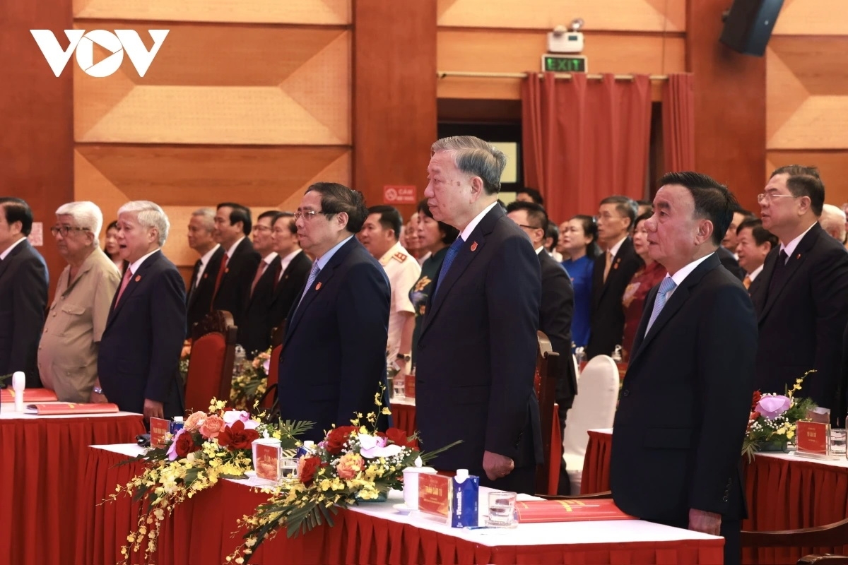 Tổng Bí thư Tô Lâm, Thủ tướng Phạm Minh Chính và các đại biểu dự Đại hội Đại biểu Đảng bộ Mặt trận Tổ quốc Việt Nam và các đoàn thể Trung ương lần thứ I.