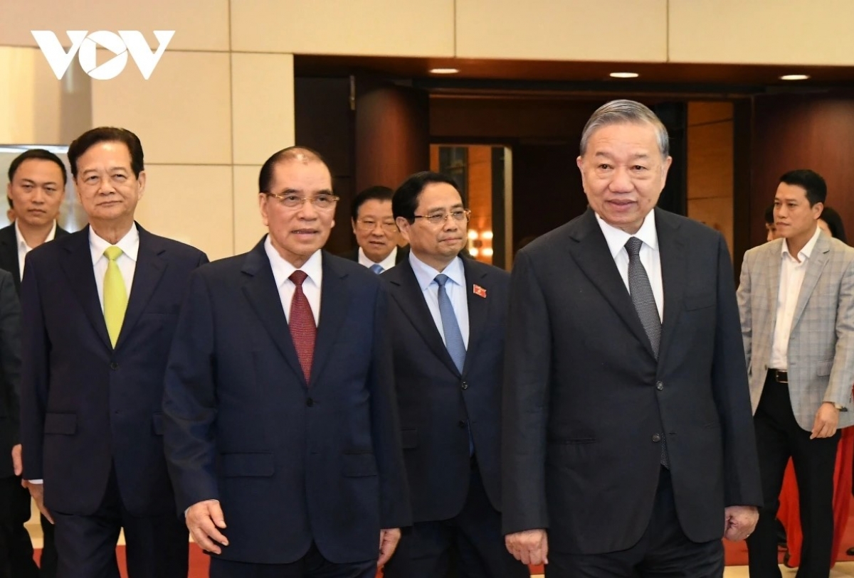 Tổng Bí thư Tô Lâm cùng Lãnh đạo, nguyên Lãnh đạo Đảng, Nhà nước tới dự buổi lễ.