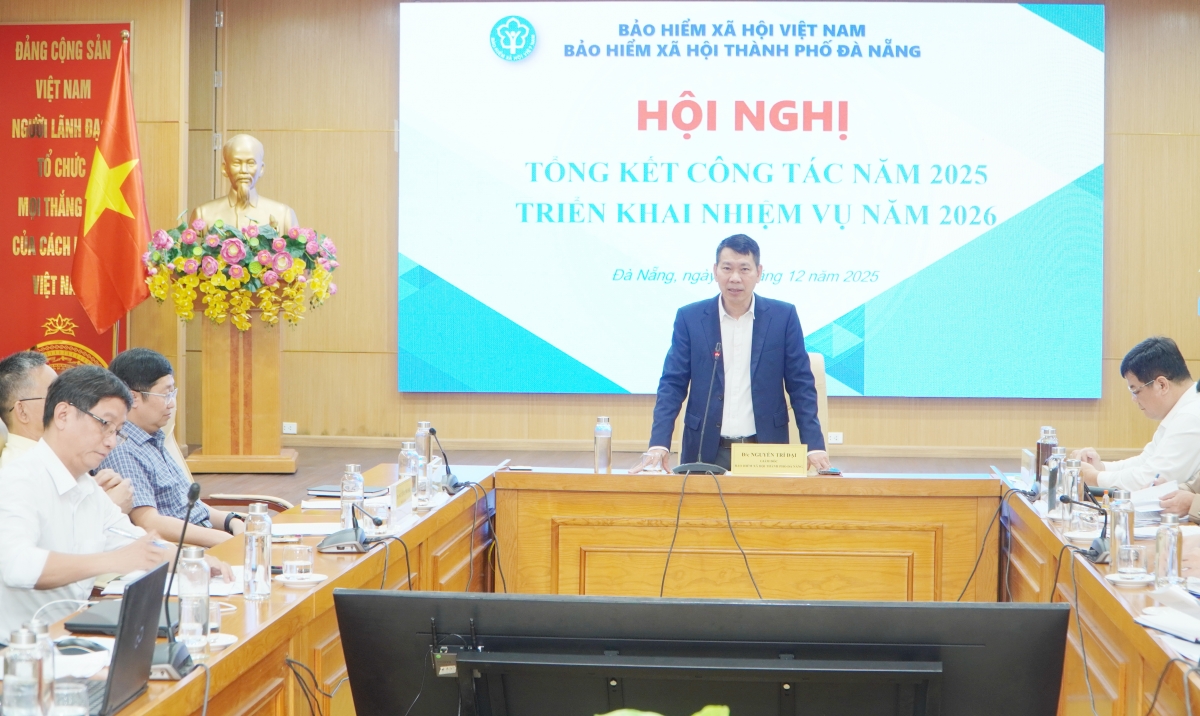 Ông Nguyễn Trí Đại, Giám đốc Bảo hiểm xã hội thành phố Đà Nẵng phát biểu chỉ đạo tại Hội nghị.