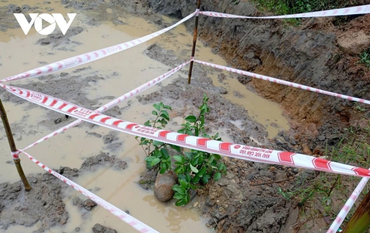Nơi phát hiện quả bom sót lại sau chiến tranh.