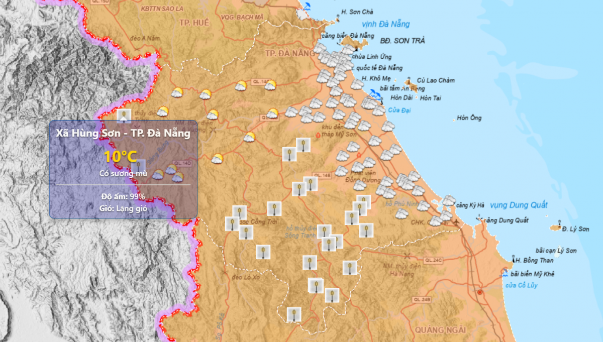 Mô hình dự báo các điểm xã, phường của Trung tâm Dự báo khí tượng thủy văn quốc gia vào sáng 12/1.