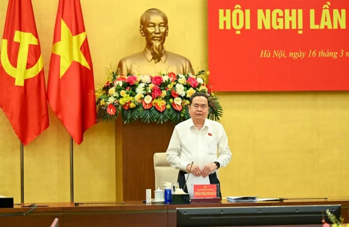 Bí thư Đảng ủy Quốc hội, Chủ tịch Quốc hội Trần Thanh Mẫn phát biểu tại hội nghị.