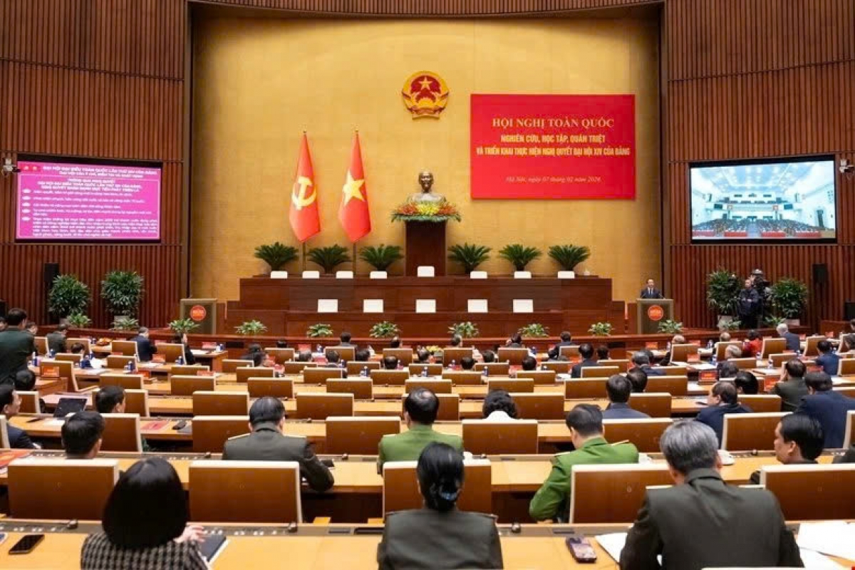 Hội nghị toàn quốc nghiên cứu, học tập, quán triệt và triển khai thực hiện Nghị quyết Đại hội XIV của Đảng. Trong ảnh: Đại biểu dự tại điểm cầu Hội trường Diên Hồng - Nhà Quốc hội