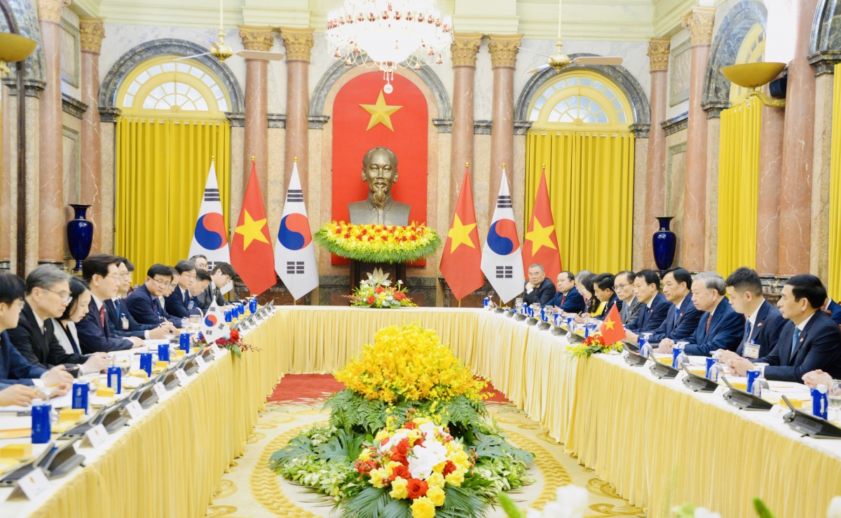 Tổng Bí thư, Kruanh dak Tô Lâm rgum nchră đah Tổng thống Hàn Quốc Lee Jae Myung