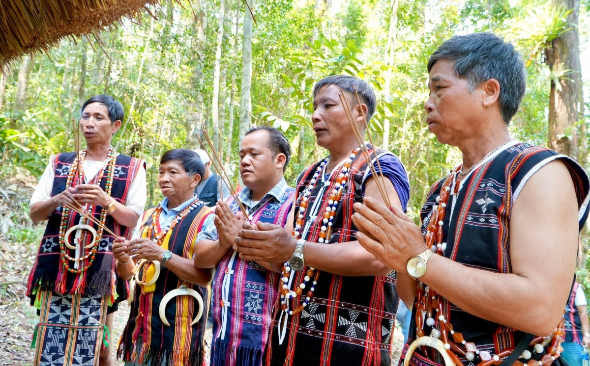 Bà con Cơ Tu thực hiện nghi thức tạ ơn rừng. Ảnh báo Đà Nẵng.