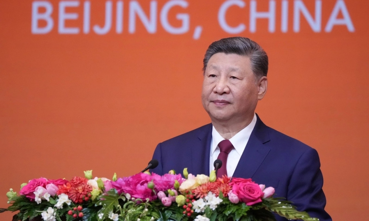 Chủ tịch Tập Cận Bình phát biểu trong quốc yến chiêu đãi Tổng thống Donald Trump tại Đại lễ đường Nhân dân ở Bắc Kinh ngày 14/5. Ảnh: AP