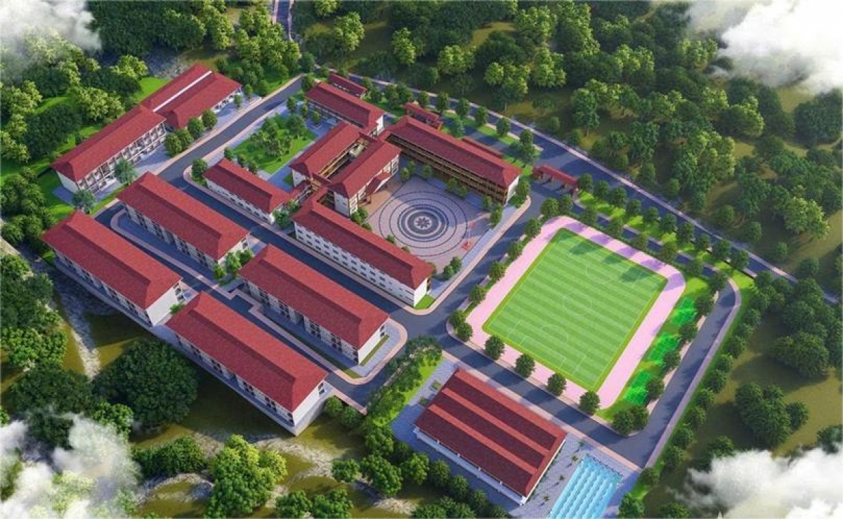 Phối cảnh Trường Phổ thông nội trú liên cấp Tiểu học và Trung học cơ sở tại các xã biên giới đất liền (Ảnh: Đức Duẩn)