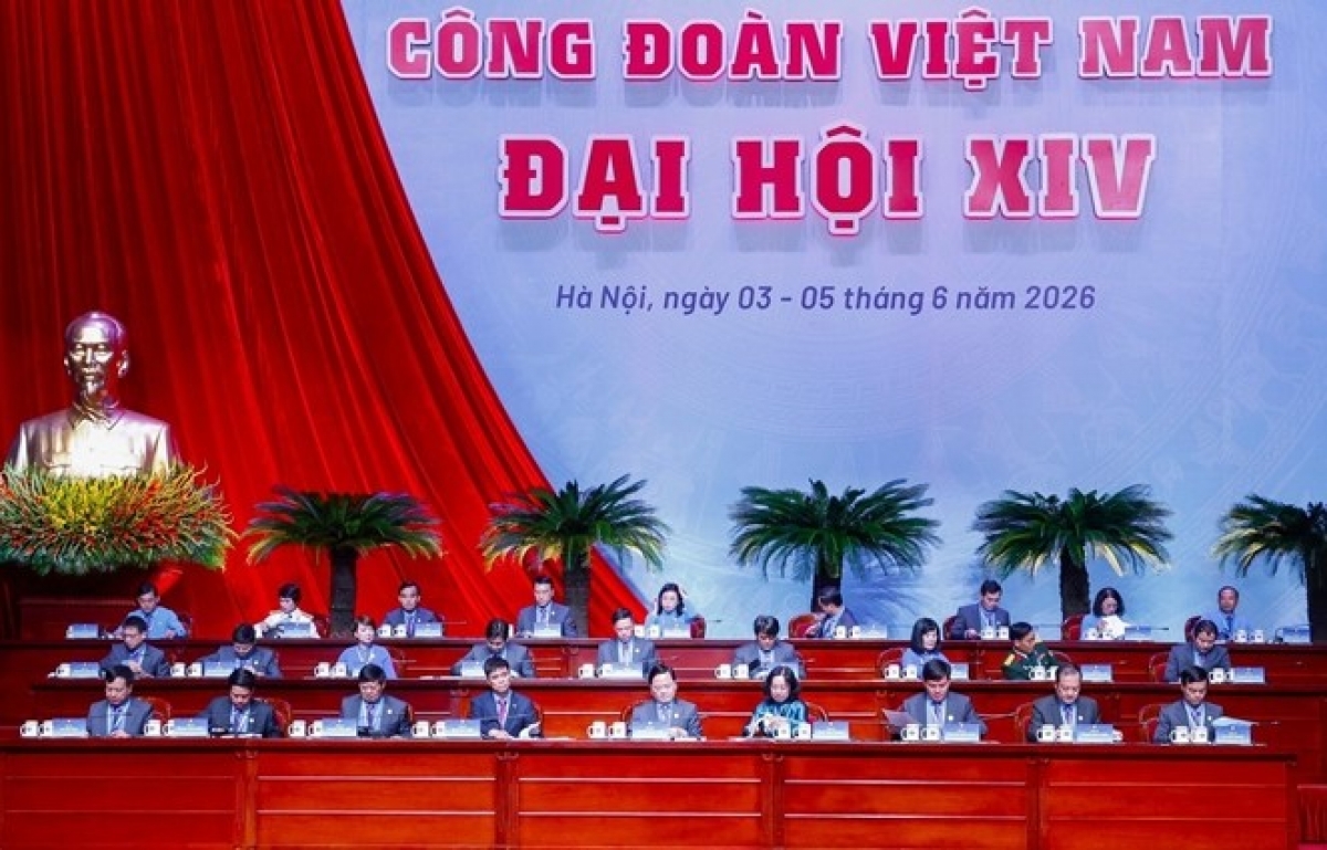Phiên thứ nhất, Đại hội XIV Công đoàn Việt Nam nhiệm kỳ 2026-2031. Ảnh: Báo bảo vệ pháp luật.