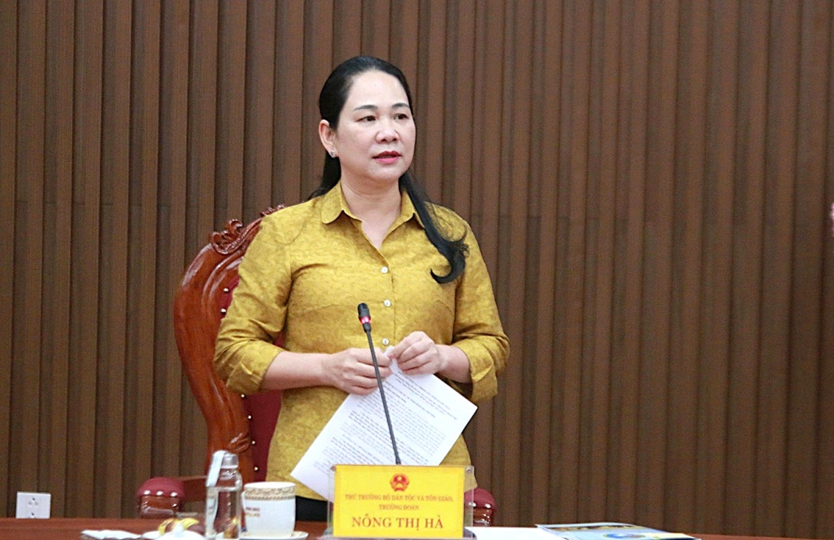 Thứ trưởng Nông Thị Phát phát biểu tại buổi làm việc với tỉnh Quảng Ngãi